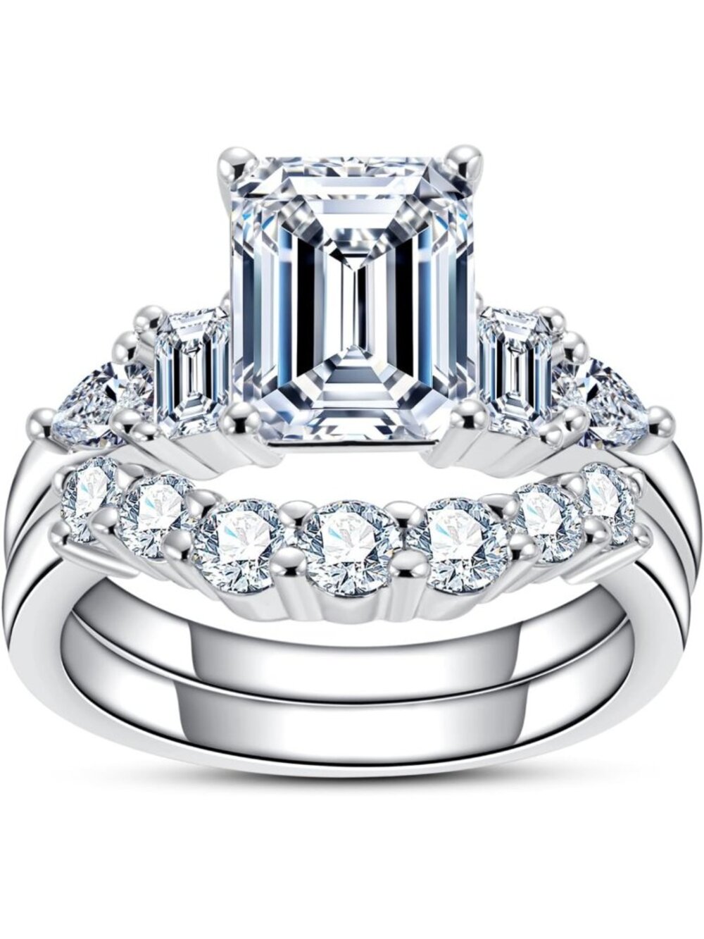 Stunning CZ Wedding Ring Set - Round, Emerald, Cushion, Oval Cut - VVS1 Clarity
